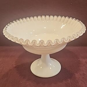 Vintage Fenton Silver Crest Milk Glass Candy Dish